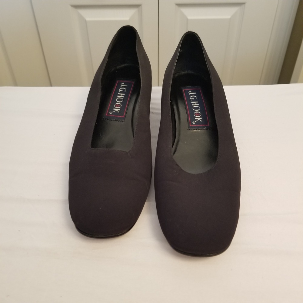 J.G. Hook Womens Black Fabric Block Heel Square Toe Pumps Dress Shoes Size 8.5M